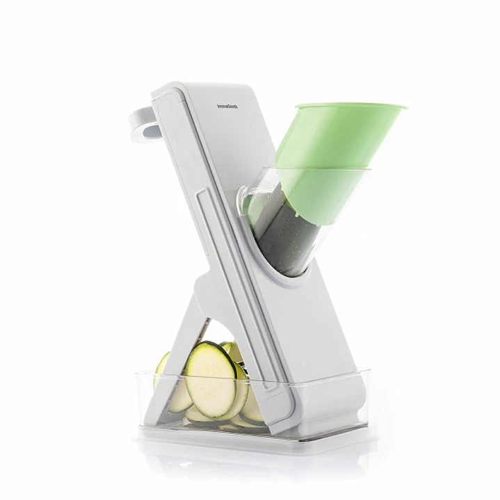 Innovagoods Slichen Mandolina Cortadora de Verduras 5 en 1 - Cuchillas Intercambiables - Plegable - Incluye Recipiente - Facil Limpieza - Seguro - 10x 1