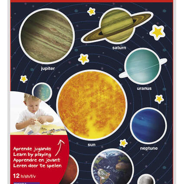 Apli Gomets Tematicos Sistema Solar - 240 Gomets en 12 Hojas - Adhesivo Removible - Ideal para Aprendizaje Visual y Habilidades Motoras - Adhesivo Bas 1
