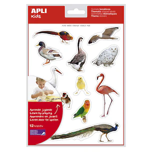 Apli Gomets Tematicos Realistas de Aves - 144 Gomets en 12 Hojas - Imagenes Realistas para Relacionar Aves - Desarrolla Habilidades Motoras - Adhesivo