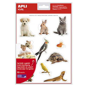 Apli Gomets Tematicos Realistas de Mascotas - 132 Gomets en 12 Hojas - Adhesivo Removible - Ideal para Desarrollar Habilidades Motoras - Normas EN-71 
