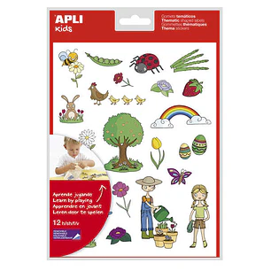 Apli Gomets Tematicos la Primavera - 264 Gomets en 12 Hojas - Ilustraciones Educativas - Adhesivo Removible - Formato Escolar - Adhesivo Base Agua - L
