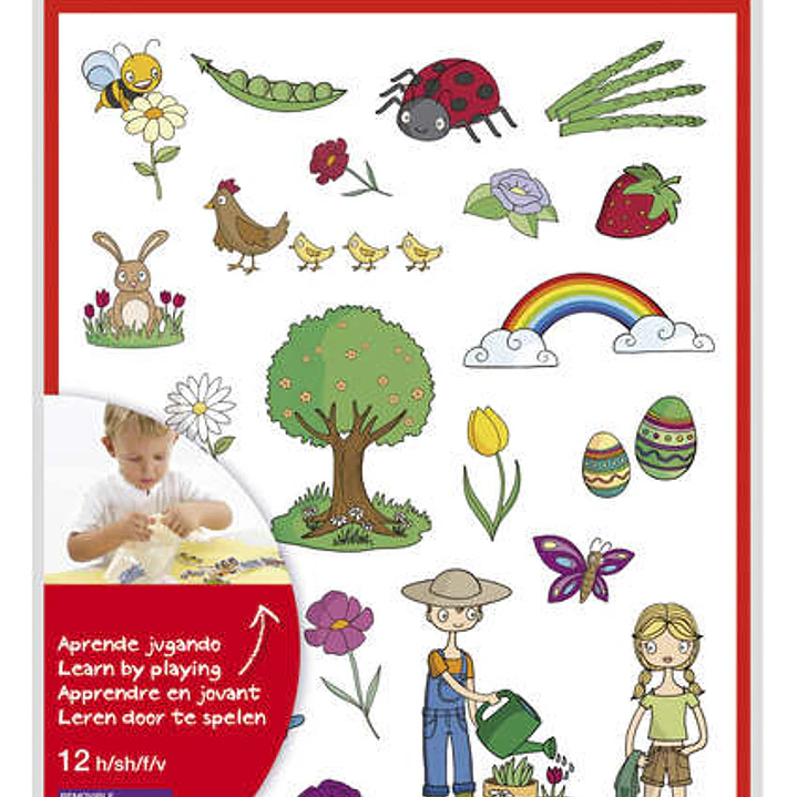 Apli Gomets Tematicos la Primavera - 264 Gomets en 12 Hojas - Ilustraciones Educativas - Adhesivo Removible - Formato Escolar - Adhesivo Base Agua - L 1