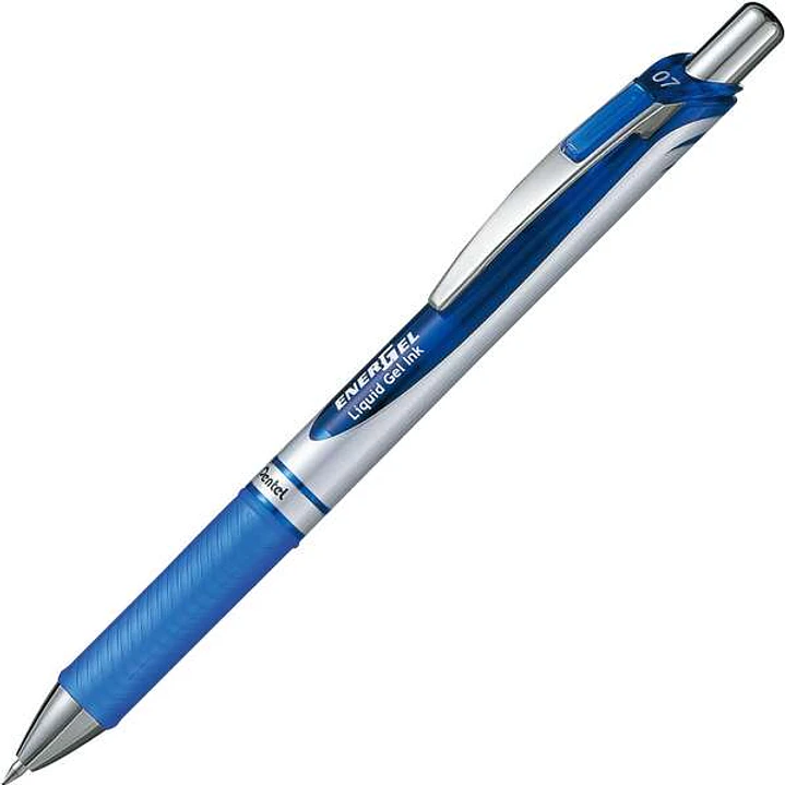 Pentel Energel Boligrafo de Bola Retractil - Punta 0.7mm - Trazo 0.35mm - Tinta Gel - Recargable - Grip de Agarre - Clip de Metal - 50% de Materiales  1
