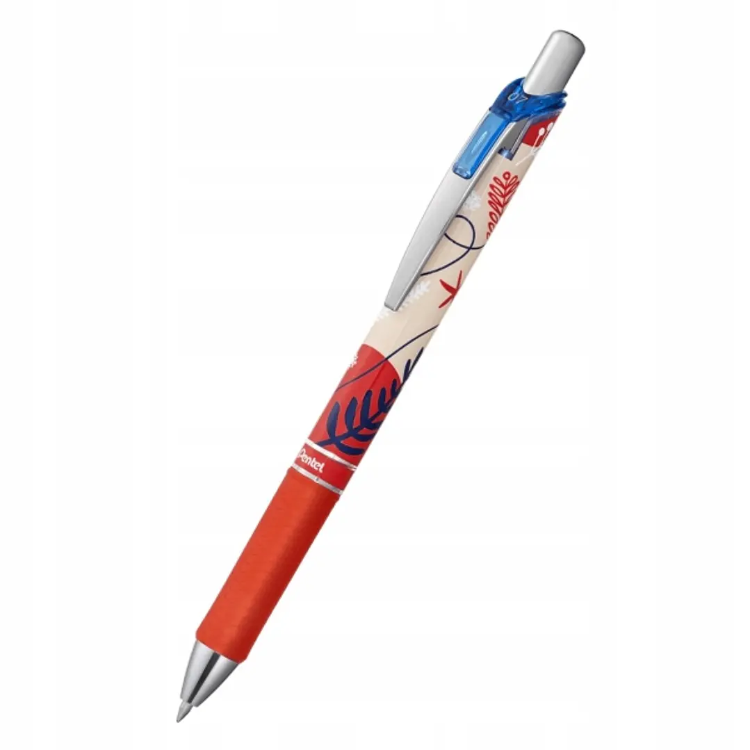 Pentel Energel Boligrafo de Tinta Gel Retractil 0.7mm - Trazo 0.35mm - Recargable - Grip de Agarre - Tinta Color Azul - Diseños Florales Japoneses 1