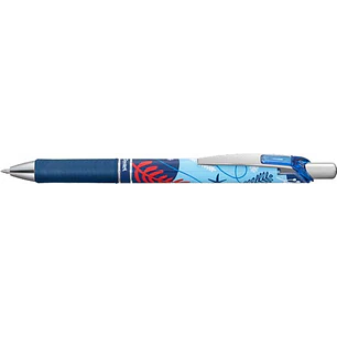 Pentel Energel Boligrafo de Tinta Gel Retractil 0.7mm - Trazo 0.35mm - Recargable - Grip de Agarre - Tinta Color Azul - Diseños Florales Japoneses
