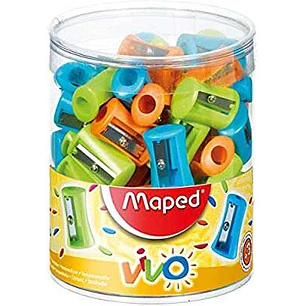 Maped Vivo Sacapuntas de Plastico con 1 Orificio - Cuchilla de Acero Afilada y Resistente - Colores Surtidos