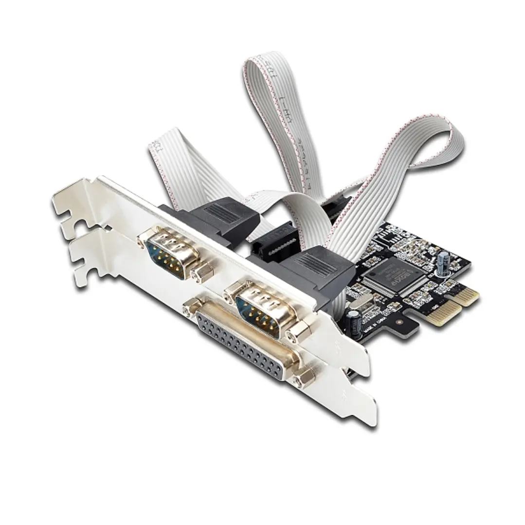 Ewent Tarjeta de Interfaz PCI-Express - Combo Conexion en Serie y en Paralelo - 2xD-sub 9 Macho - 1x D-sub 25 Hembra - Color Aluminio 1
