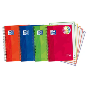 Oxford Europeanbook 5 Cuaderno Espiral Formato A4+ Cuadriculado 5x5mm - 120 Hojas - Tapa Extradura acabado Brillante - 5 Bandas de Color - Colores Sur