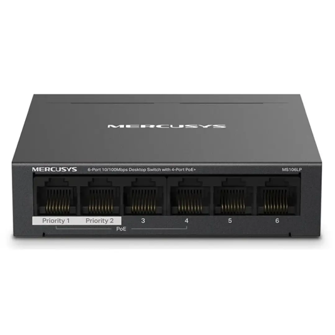 Mercusys Switch 6 Puertos RJ45 10/100Mbps - 4 Puertos PoE - Largo Alcance hasta 250m en Modo Extendido - Carcasa de Metal 1