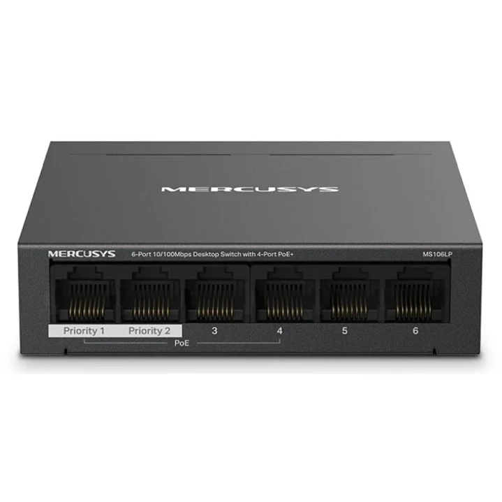 Mercusys Switch 6 Puertos RJ45 10/100Mbps - 4 Puertos PoE - Largo Alcance hasta 250m en Modo Extendido - Carcasa de Metal 1
