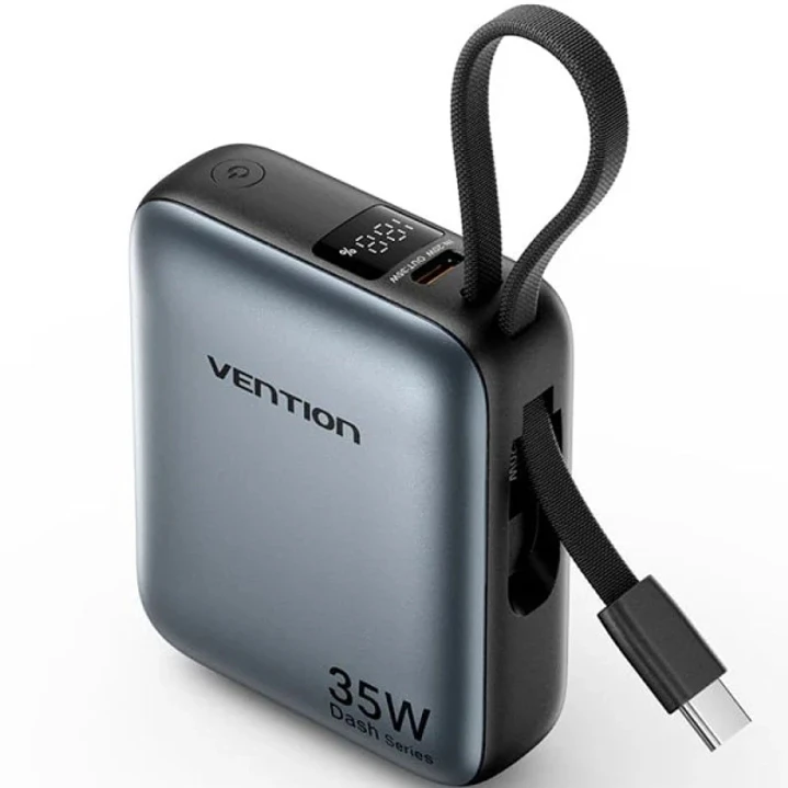 Vention Mini Powerbank de 10000mAh - Potencia de Salida hasta 35W - Cable USB-C Integrado - Power Delivery - Tecnologia PPS - Color Gris 1