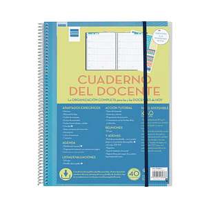Finocam Organizacion Agenda sin Fechar para Docentes - Semana Vista - 230x310mm - Tapas de Polipropileno - Papel de 80g/m2 - Espiral de Plastico - Adh