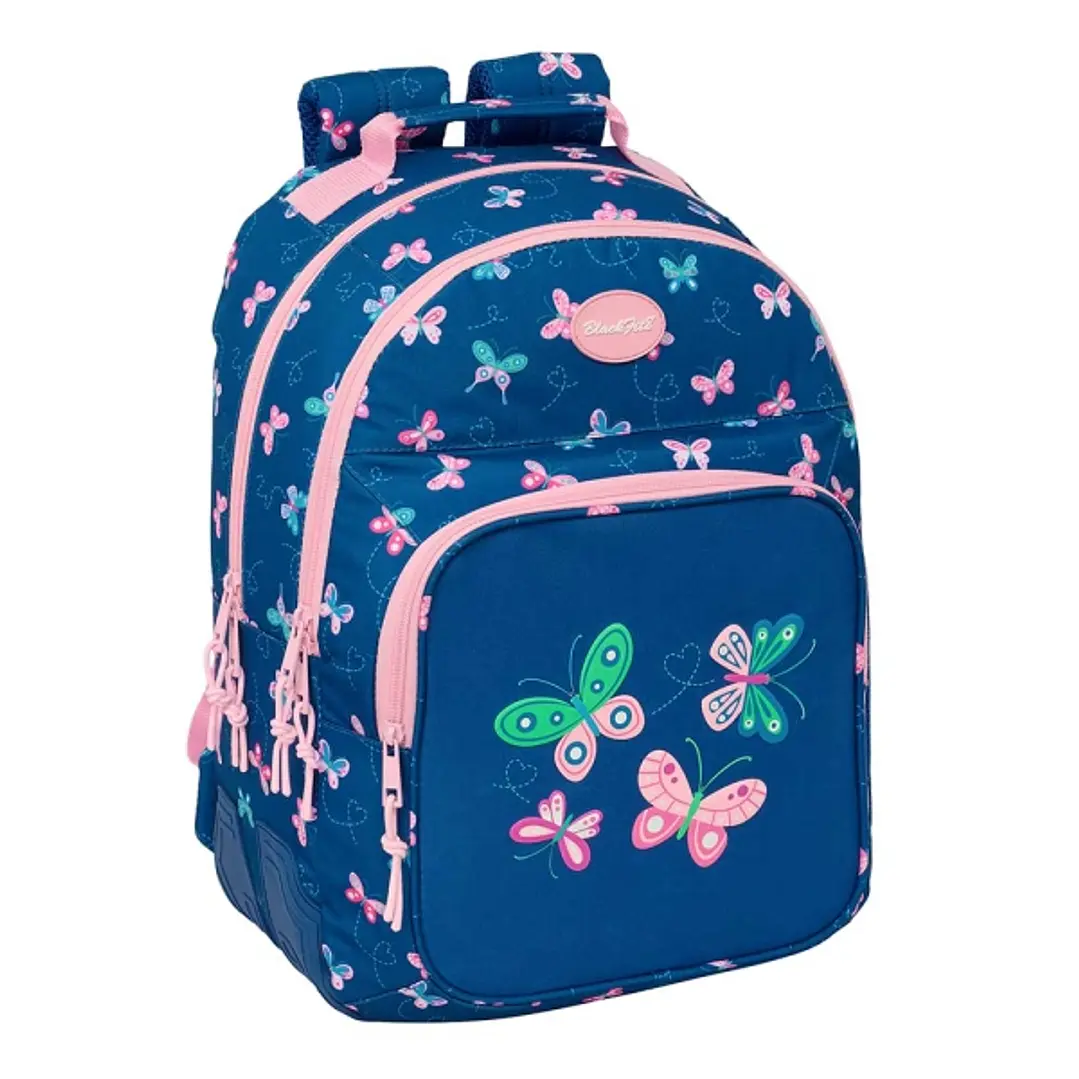 Safta Blackfit8 Mariposas Mochila con 2 Compartimentos - Antirozaduras - Adaptable a Carro - Portabotellas - Tirador Doble - Hombreras Ergonomicas - 2 1
