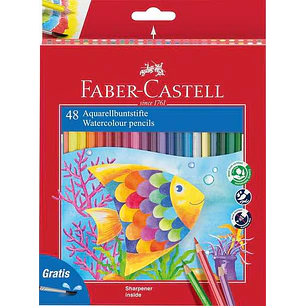 Faber-Castell Classic Colour Acuarelable Pack de 48 Lapices de Colores Hexagonales Acuarelables + Pincel - Resistencia a la Rotura - Colores Surtidos