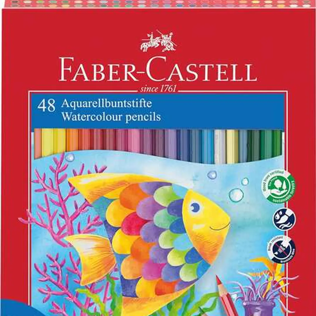 Faber-Castell Classic Colour Acuarelable Pack de 48 Lapices de Colores Hexagonales Acuarelables + Pincel - Resistencia a la Rotura - Colores Surtidos 1