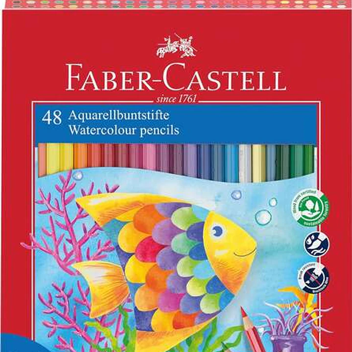 Faber-Castell Classic Colour Acuarelable Pack de 48 Lapices de Colores Hexagonales Acuarelables + Pincel - Resistencia a la Rotura - Colores Surtidos 1