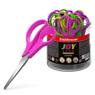 Erichkrause Tijeras Joy Ergo - Cuchillas de Acero Inoxidable - Extremos Redondeados - Resistente a La Corrosion - Mangos Ergonomicos - Color Negro