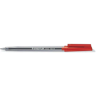 Staedtler Stick 430 Boligrafo con Capuchon - Punta 0.35mm - Tinta Endeleble - Color Rojo