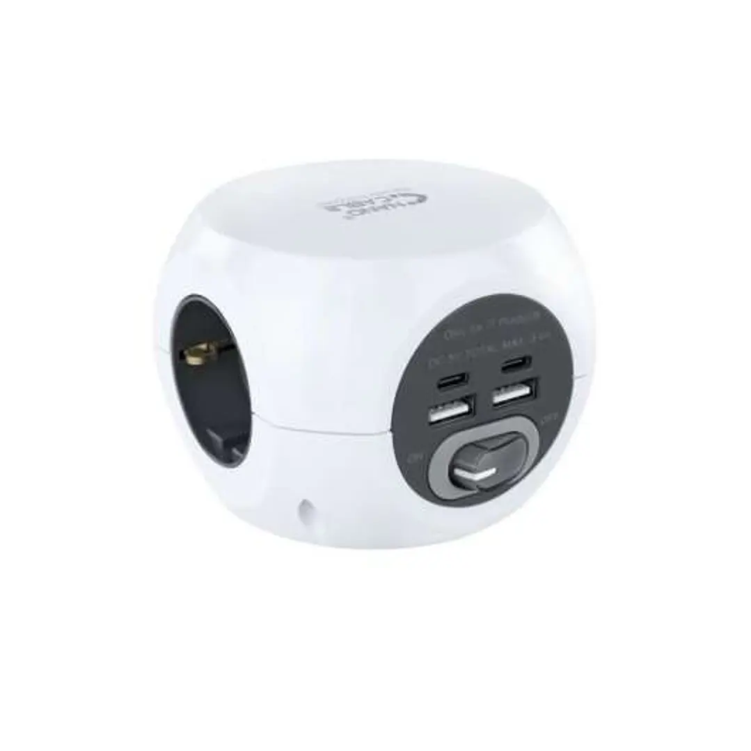 Nanocable Base de 3 Enchufes Tipo F + 2x USB-A y 2x USB-C con Interruptor - Cable de 1.40m 1
