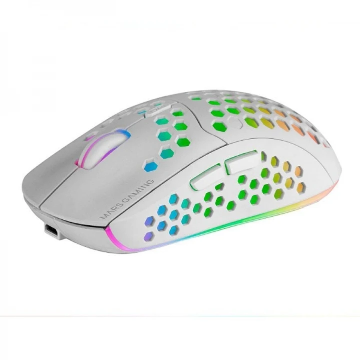 Mars Gaming MMW3 Raton Inalambrico Ultraligero - Iluminacion RGB Flow - Sensor Optico 3200 DPI - Switches Mecanicos HUANO - Bateria Recargable - Color 1