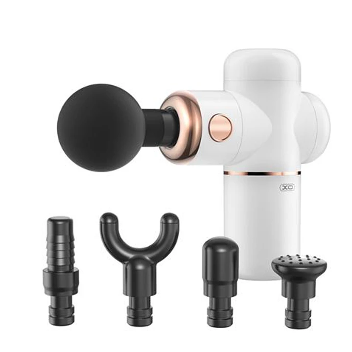XO Masajeador Portatil - Bateria 3000mAh - Cargador Tipo C - 4 Accesorios Incluidos - Color Blanco 1