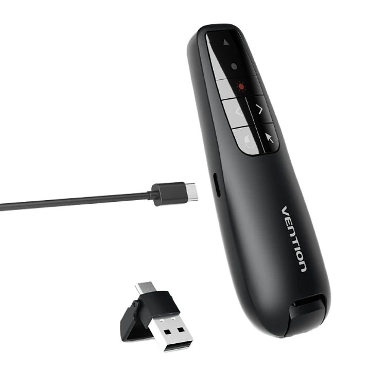 Vention Presentador Inalambrico - Puntero Laser Rojo - Bateria 200mAh - Cable USB-C Incluido - Alcance hasta 50m - Control de Cursor - Color Negro 1
