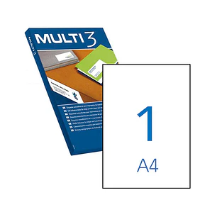 Multi3 Pack de 500 Etiquetas Blancas Cantos Rectos Tamaño 210.0X297.0mm con Adhesivo Permanente para Multiples Usos