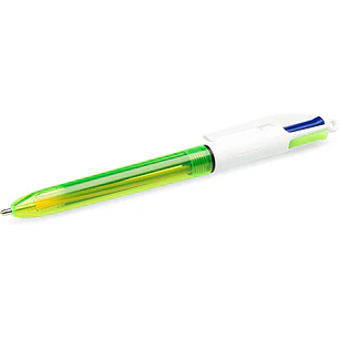 Bic 4 Colours Fluo Boligrafo de Bola Retractil - Punta Media de 1.0mm - Tinta con Base de Aceite - Tinta de Colores: Negro, Azul, Rojo y Amarillo Fluo