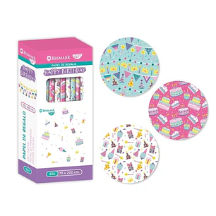 Bismark Happy Birthday Rollo de Papel Regalo - Medidas 70cmx200cm - 3 Diseños Diferentes
