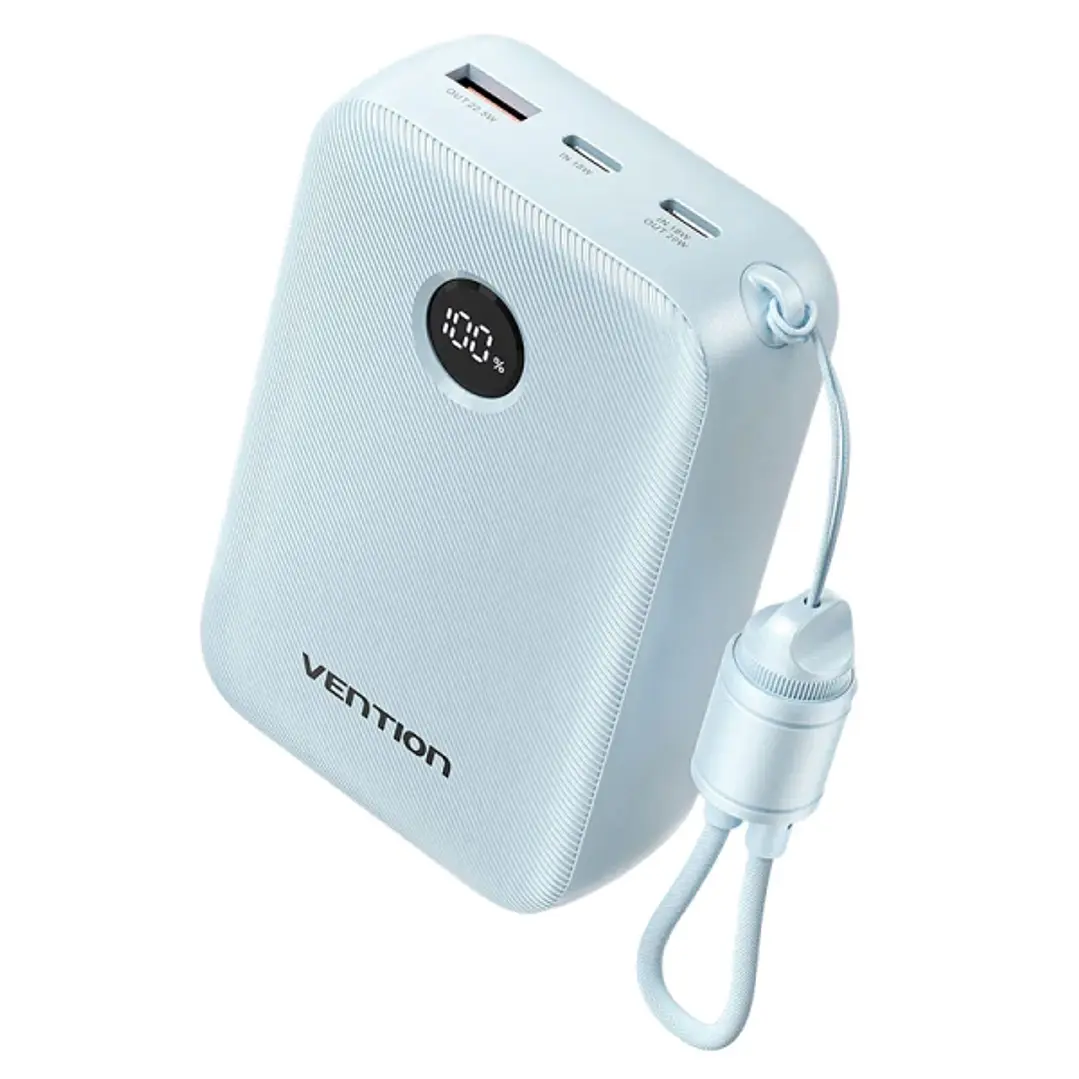 Vention Powerbank de 20000mAh - Potencia de Salida hasta 22.5W - USB-A - USB-C - Pantalla LED - Cable USB-C de 17cm - Apto para Viajes Aereos - Color  1