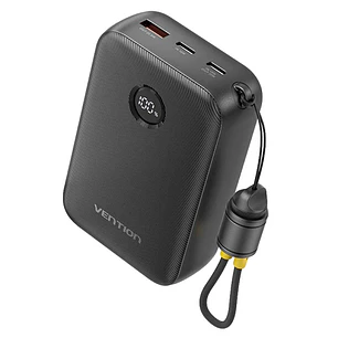 Vention Powerbank de 20000mAh - Potencia de Salida hasta 22.5W - USB-A - USB-C - Pantalla LED - Cable USB-C de 17cm - Apto para Viajes Aereos - Color 