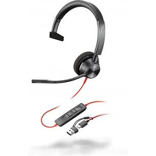 HP Poly Blackwire 3310 USB-C Auricular Monoaural con Microfono - Almohadilla Acolchada - Controles en Cable - Incluye Adaptador a USB-A - Color Negro
