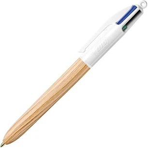 Bic 4 Colours Wood Style Boligrafo de Bola Retractil - Punta Media de 1.0mm - Tinta con Base de Aceite - Diseño Madera - 4 Colores