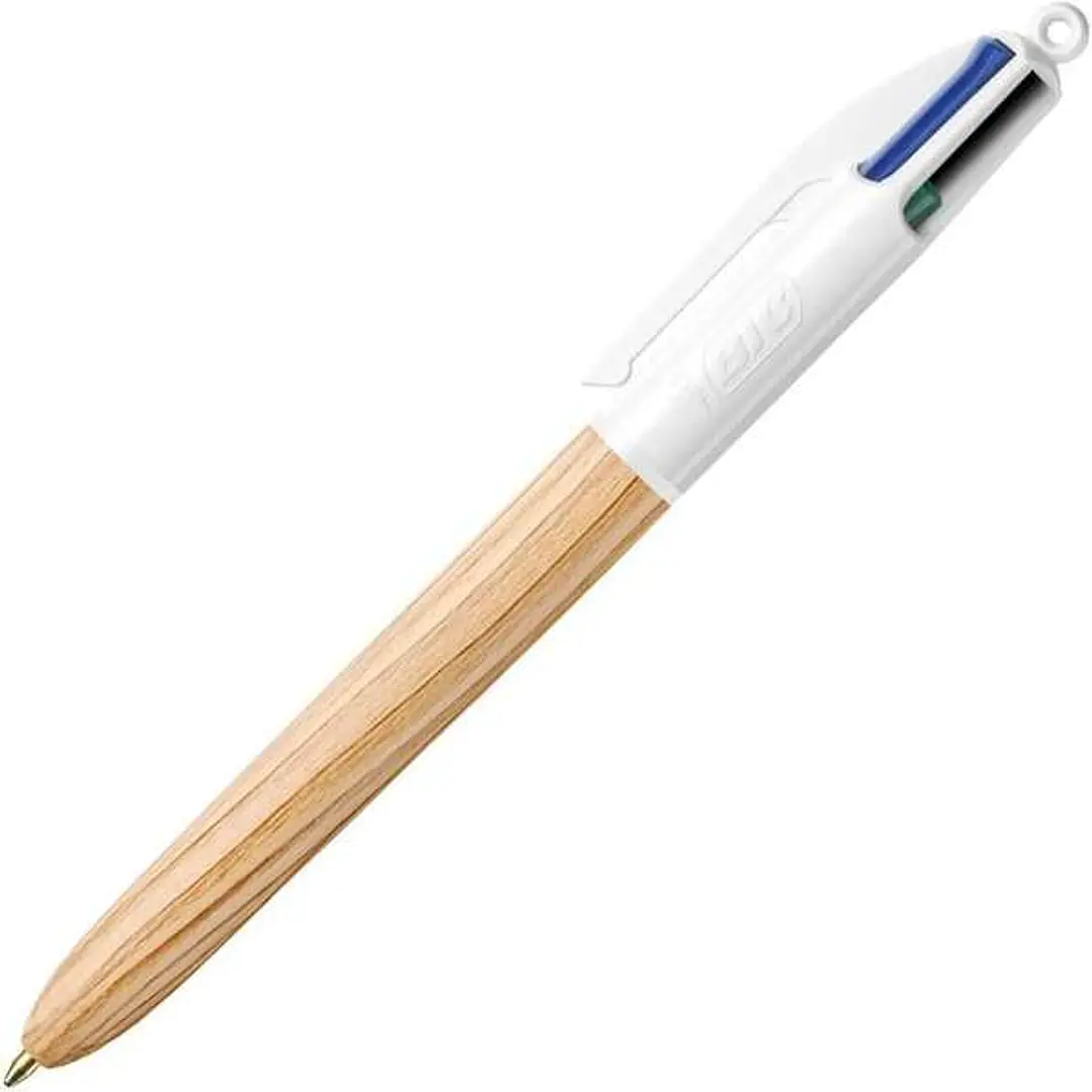 Bic 4 Colours Wood Style Boligrafo de Bola Retractil - Punta Media de 1.0mm - Tinta con Base de Aceite - Diseño Madera - 4 Colores 1