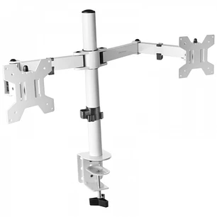 Mars Gaming MARM2 Soporte Monitor Dual - Brazos Articulados - Gestion de Cableado - Ajuste de Altura - Estructura Robusta - Rotacion 360º - Color Blan