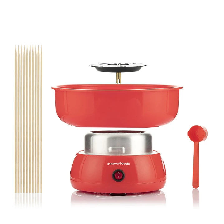 Innovagoods Cantty Maquina de Algodon de Azucar - Potencia 450W - Facil de Limpiar - Incluye Palos y Cuchara - Ideal para Fiestas - Color Rojo 1