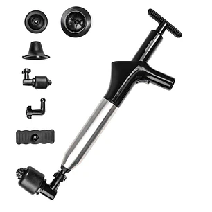 Innovagoods Jetpro Desatascador de Aire Comprimido 5 en 1 con Accesorios - Alta Presion - Acero Inoxidable - Manometro Incluido - Presion Ajustable - 