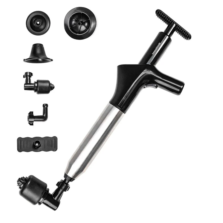 Innovagoods Jetpro Desatascador de Aire Comprimido 5 en 1 con Accesorios - Alta Presion - Acero Inoxidable - Manometro Incluido - Presion Ajustable -  1