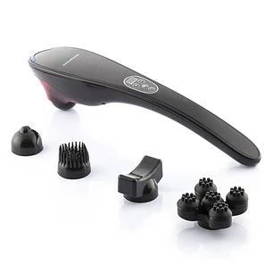 Innovagoods Masfin Masajeador de Mano Recargable - 16W - Bateria 1800mAh - Cable 95cm - Recargable - 5 Cabezales Intercambiables - Funcion Calor Infra