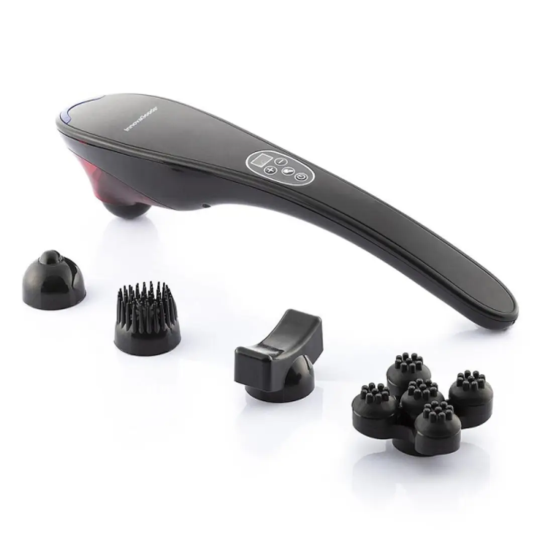 Innovagoods Masfin Masajeador de Mano Recargable - 16W - Bateria 1800mAh - Cable 95cm - Recargable - 5 Cabezales Intercambiables - Funcion Calor Infra 1