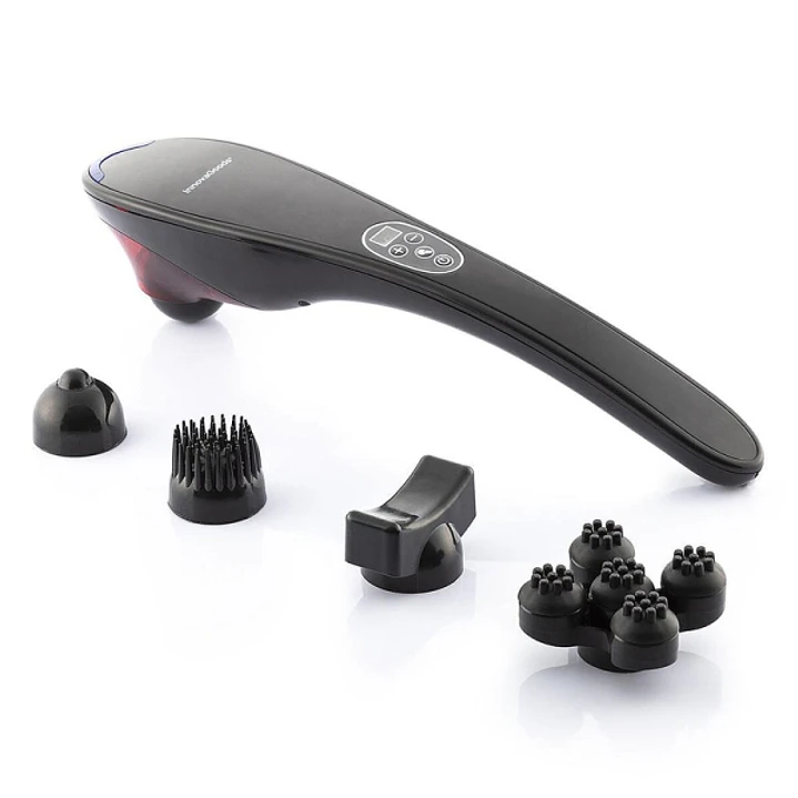 Innovagoods Masfin Masajeador de Mano Recargable - 16W - Bateria 1800mAh - Cable 95cm - Recargable - 5 Cabezales Intercambiables - Funcion Calor Infra 1