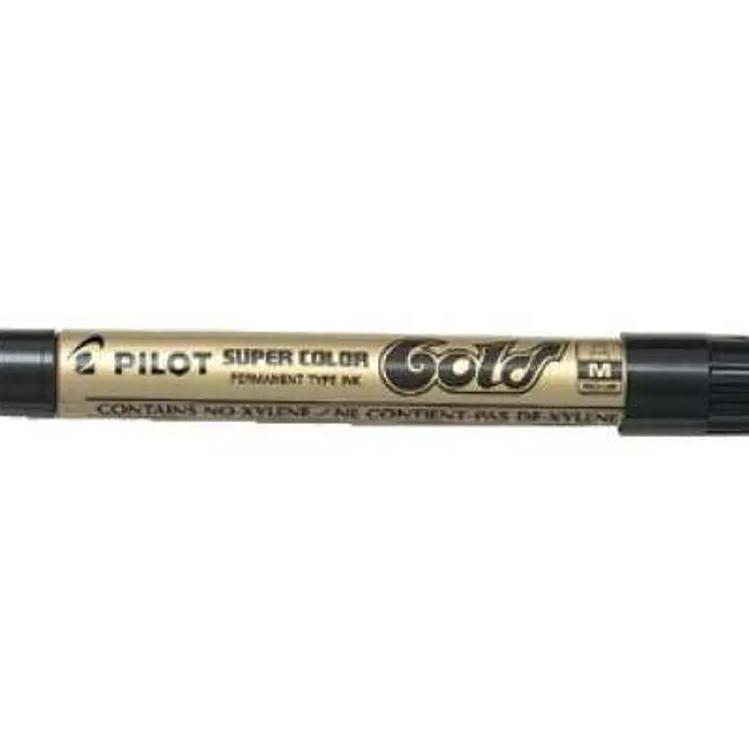 Pilot Super Color Rotulador Permanente Medio - Punta de 4,5mm de Poliacetal - Tinta muy Densa y Opaca - Cuerpo Metalico - Color Oro 1