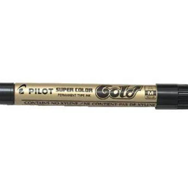 Pilot Super Color Rotulador Permanente Medio - Punta de 4,5mm de Poliacetal - Tinta muy Densa y Opaca - Cuerpo Metalico - Color Oro 1