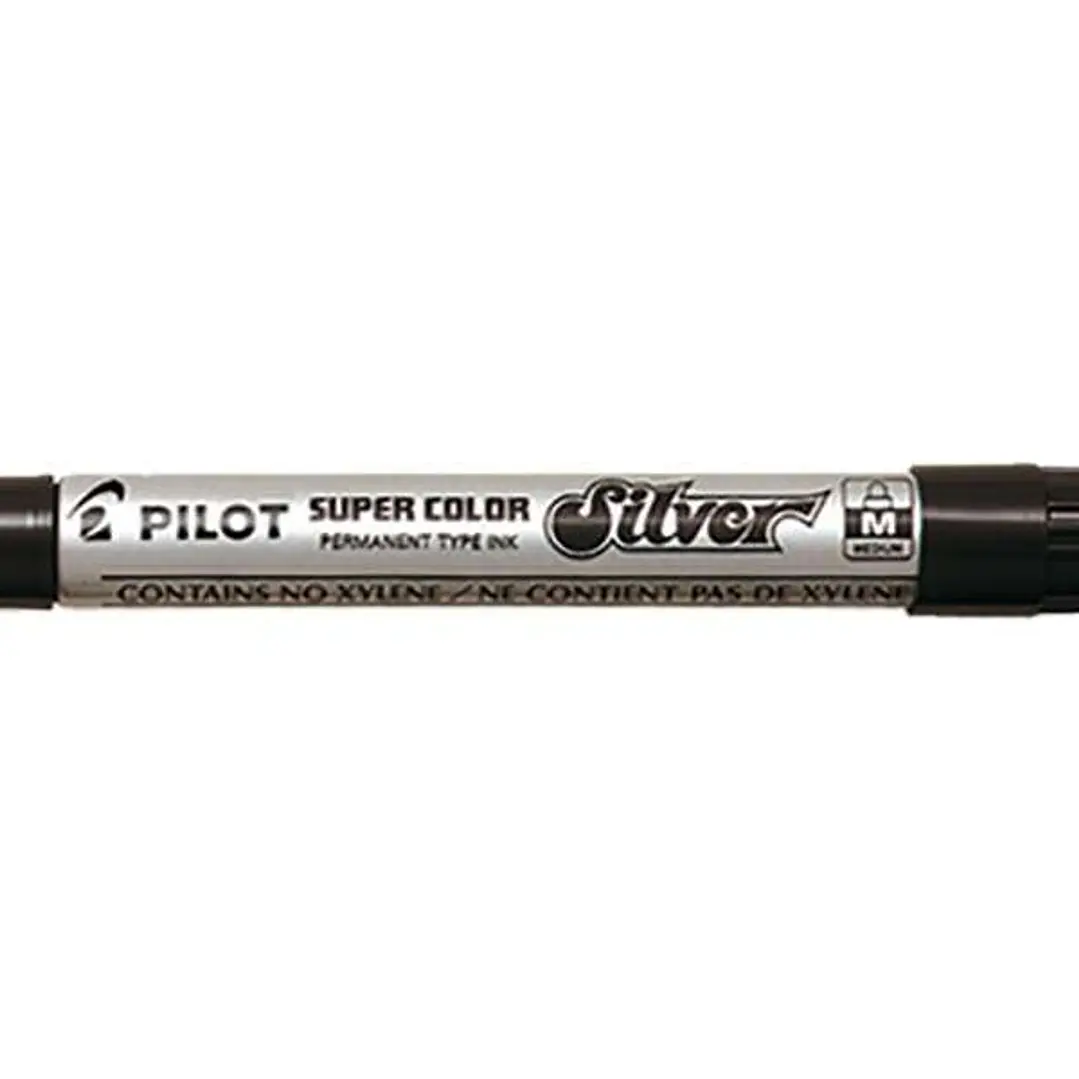 Pilot Super Color Rotulador Permanente Medio - Punta de 4,5mm de Poliacetal - Tinta muy Densa y Opaca - Cuerpo Metalico - Color Plata 1