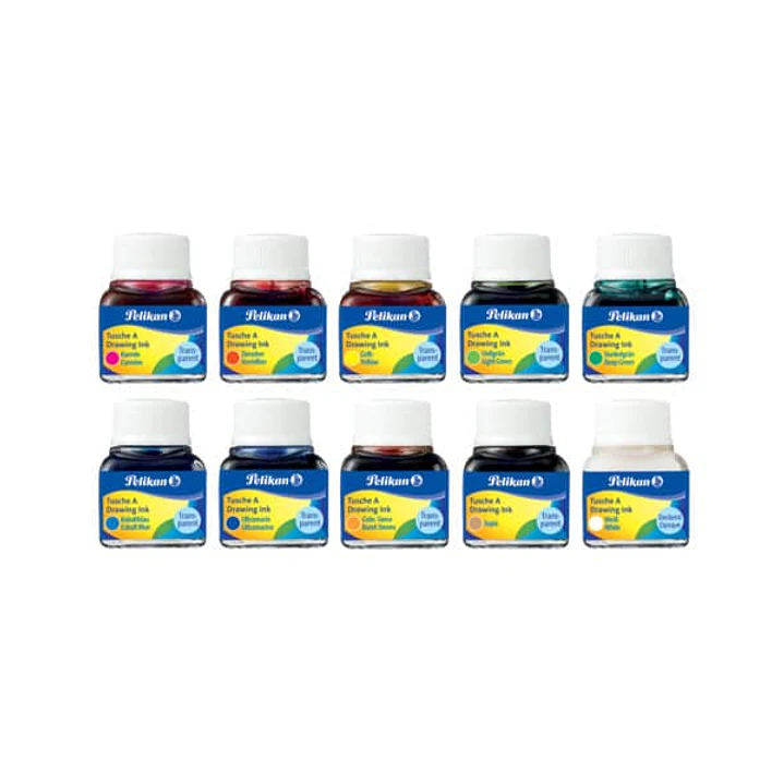 Pelikan 523 Pack de 10 Tintas Chinas - 10ml - Pigmentacion Intensa - Colores Surtidos 1