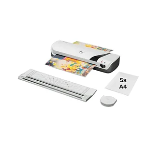 GBC Inspire+ A4 Set de Plastificadora + Recortadora de Esquinas + Cizalla + Paquete de 5 Bolsas de Plastificacion A4 - Hasta Tamaño A4 - Velocidad 250