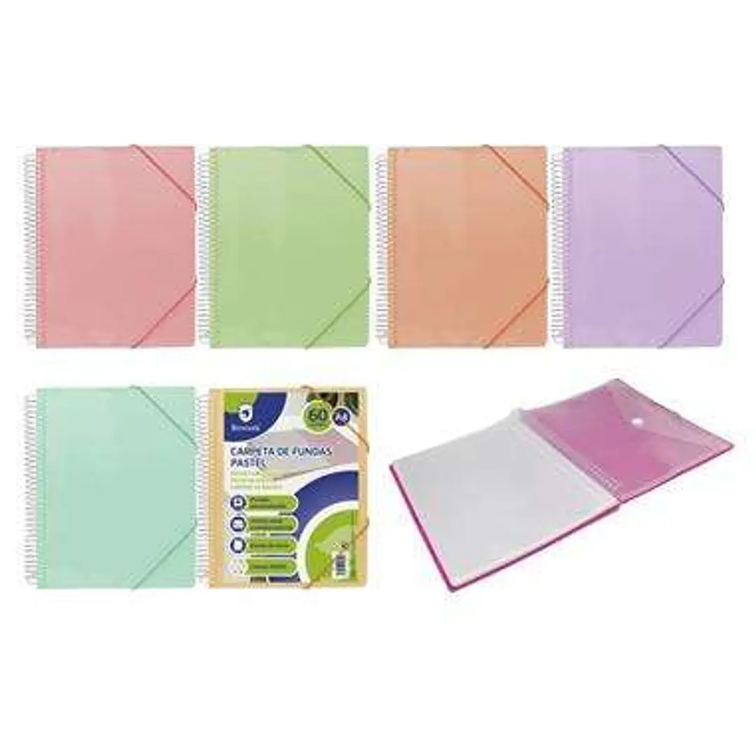 Bismark Carpeta Espiral 60 Fundas Transparentes - Polipropileno - Tamaño A4 - Espiral Plastica Indeformable - Apertura 360 Grados - Gomas de Cierre -  1