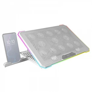 Mars Gaming MNBC13 Base de Refrigeracion Avanzada - 13 Ventiladores Ultrasilenciosos - Iluminacion RGB Personalizable - 2 Puertos USB - Color Blanco