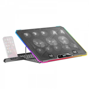 Mars Gaming MNBC13 Base de Refrigeracion - 13 Ventiladores Ultrasilenciosos - Iluminacion RGB Personalizable - Pantalla LCD - 2 Puertos USB - Color Ne