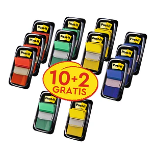 Post-It Index Pack de 12 Dispensadores con 50 Marcadores de Indice Reposicionables - Forma Rectangular - Colores Surtidos
